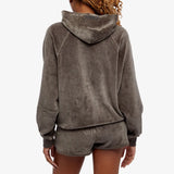 WOMEN VELOUR HOODIE OFF BLACK