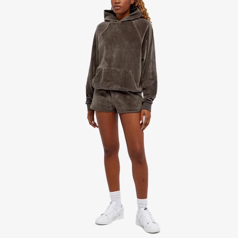 WOMEN VELOUR HOODIE OFF BLACK