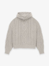 CABLE KNIT HOODIE SILVER CLOUD
