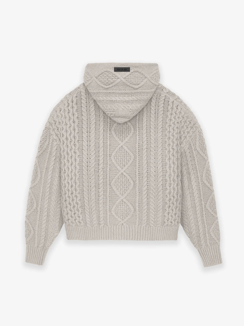 CABLE KNIT HOODIE SILVER CLOUD