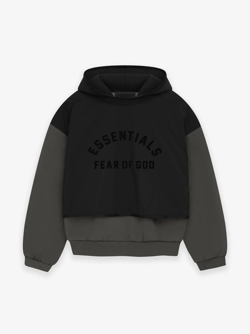 MEN-NYLON FLEECE HOODED SWEATER-INK/ JET BLACK