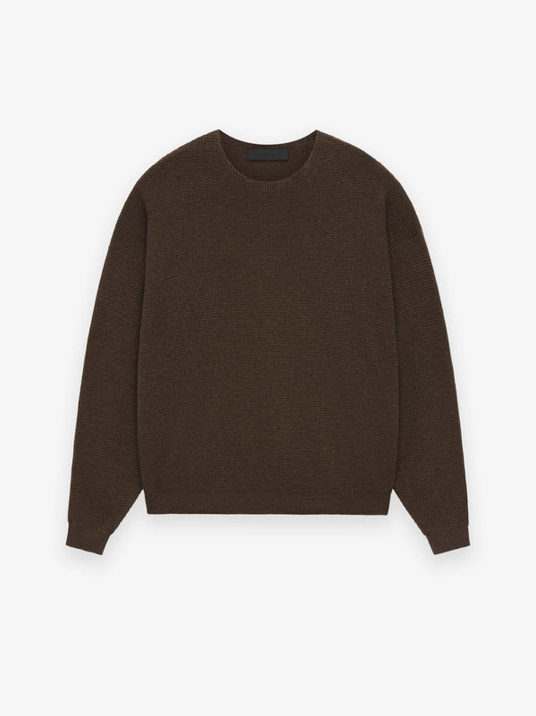 WAFFLE CREWNECK SWEATER - BROWN