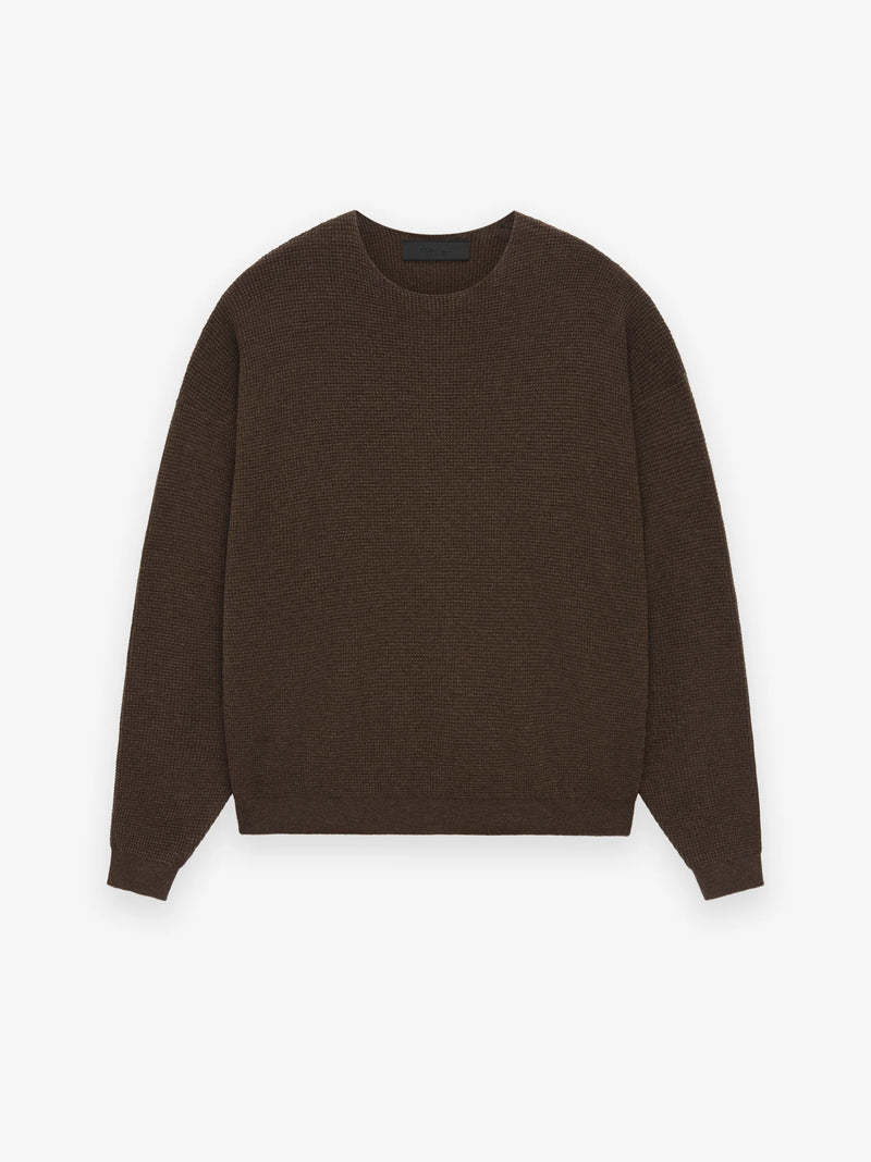 WAFFLE CREWNECK SWEATER - BROWN