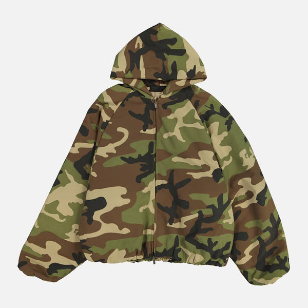 MILITARY NYLON HOODED JACKET - WOODLAND CAMO