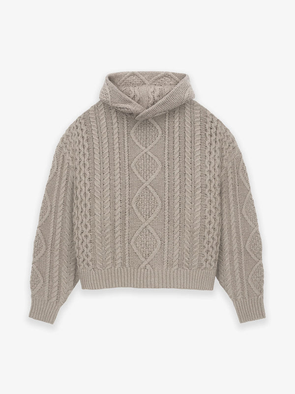 ESSENTIALS CABLE KNIT HOODIE CORE HEATHER