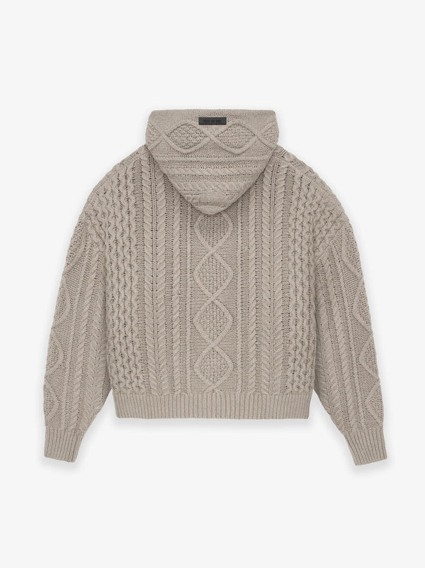 ESSENTIALS CABLE KNIT HOODIE CORE HEATHER