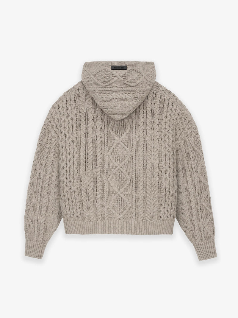 ESSENTIALS CABLE KNIT HOODIE CORE HEATHER