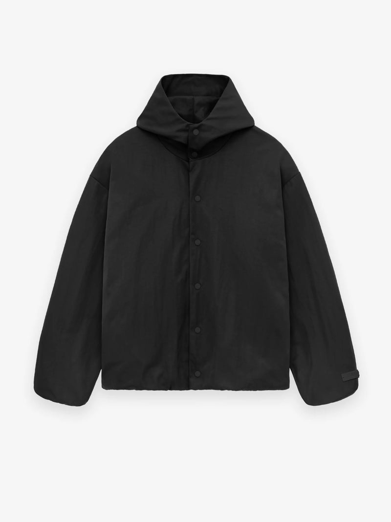 TEXTURED NYLON HOODED COACHES JACKET - BLACK