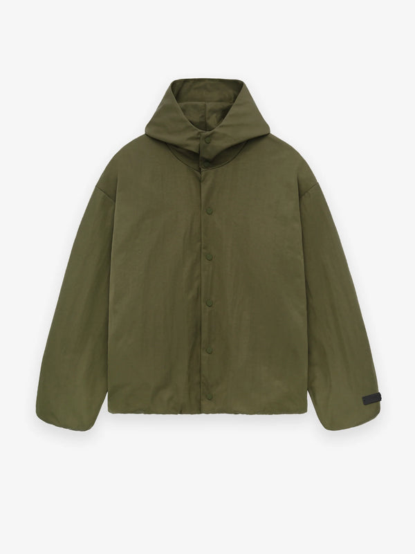 TEXTURED NYLON HOODED COACHES JACKET - MILITARY